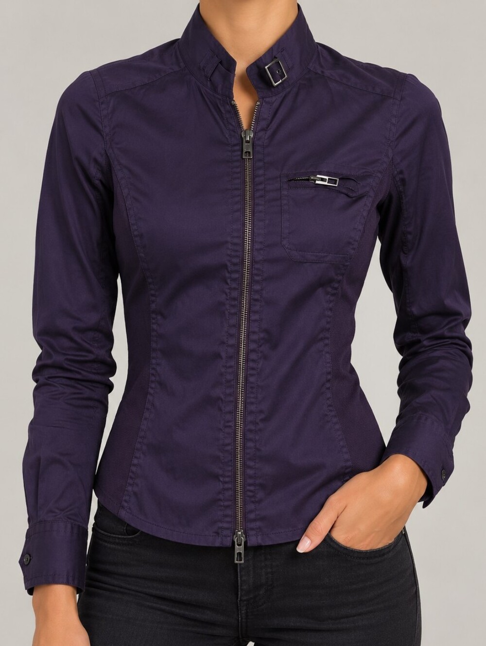 Armani Exchange Purple Button-Down Zip Shirt